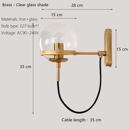 Modern black & gold glass globe wall sconce – bedroom lamp