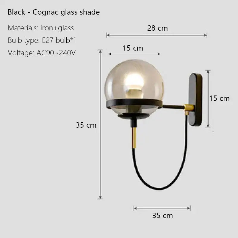 Modern black & gold glass globe wall sconce – bedroom lamp