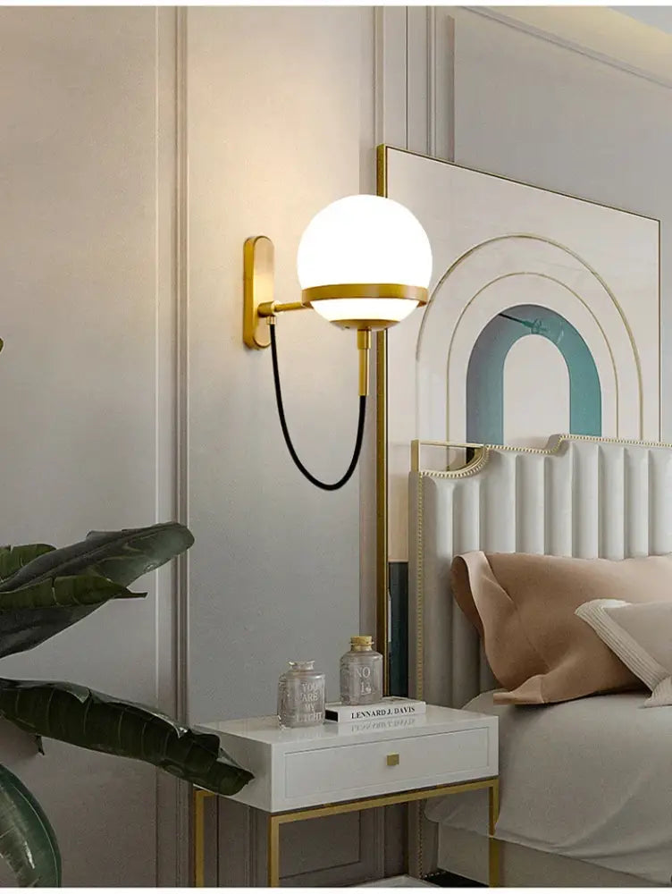 Modern black & gold glass globe wall sconce – bedroom lamp