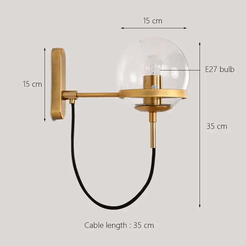 Modern black & gold glass globe wall sconce – bedroom lamp