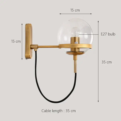Modern black & gold glass globe wall sconce – bedroom lamp