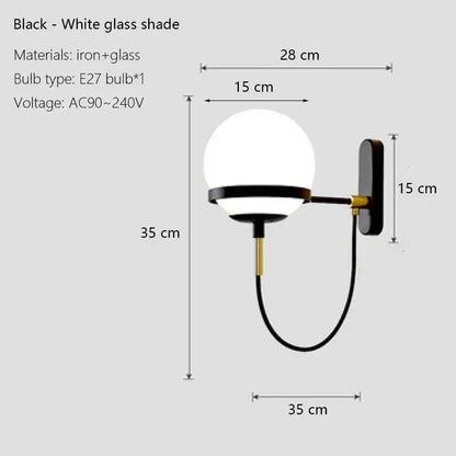 Modern black & gold glass globe wall sconce – bedroom lamp