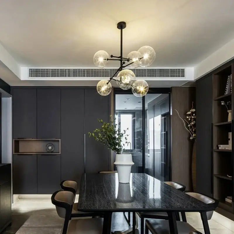 Modern black gold glass led chandelier living room light