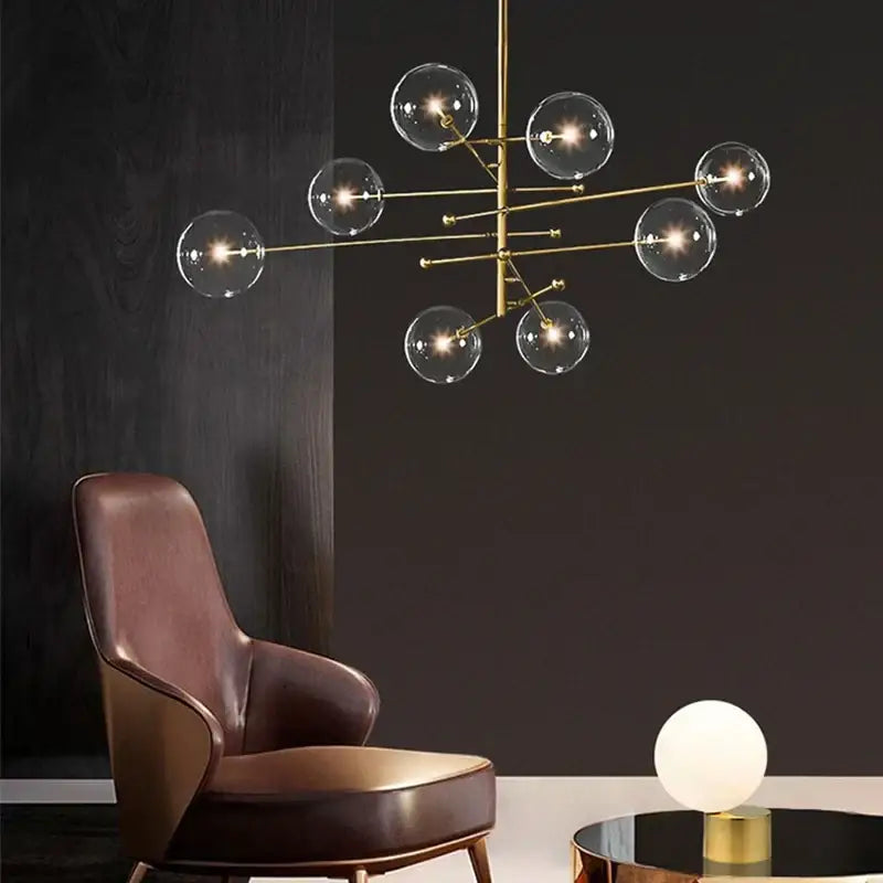 Modern black gold glass led chandelier living room light