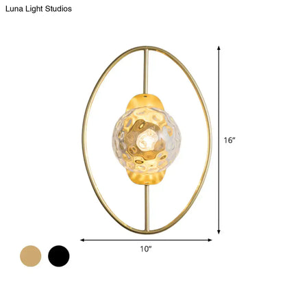 Modern black & gold glass orb wall lamp bedroom fixture