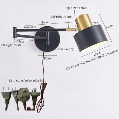 Modern black & gold iron art led wall lamp for bedroom