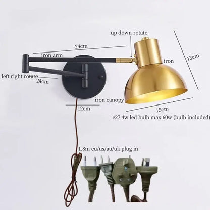 Modern black & gold iron art led wall lamp for bedroom