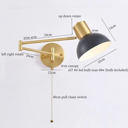 Modern black & gold iron art led wall lamp for bedroom