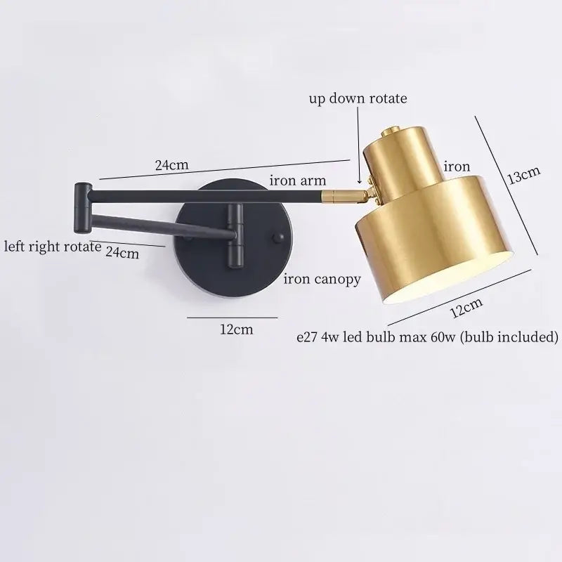Modern black & gold iron art led wall lamp for bedroom