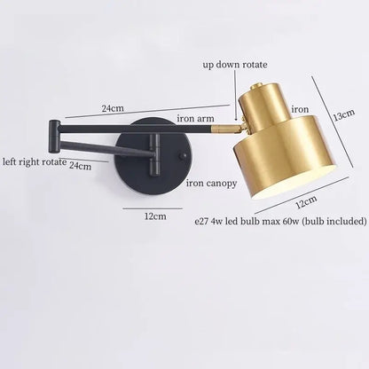 Modern black & gold iron art led wall lamp for bedroom