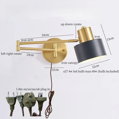 Modern black & gold iron art led wall lamp for bedroom