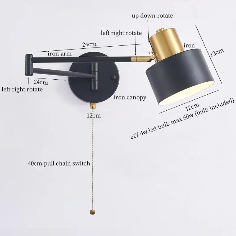 Modern black & gold iron art led wall lamp for bedroom