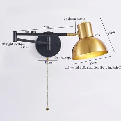 Modern black & gold iron art led wall lamp for bedroom
