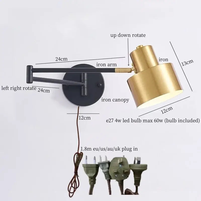 Modern black & gold iron art led wall lamp for bedroom