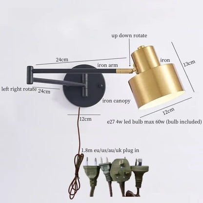 Modern black & gold iron art led wall lamp for bedroom