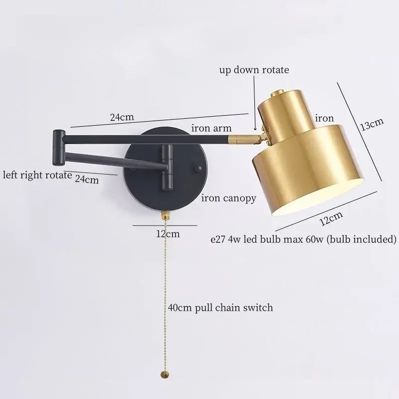 Modern black & gold iron art led wall lamp for bedroom