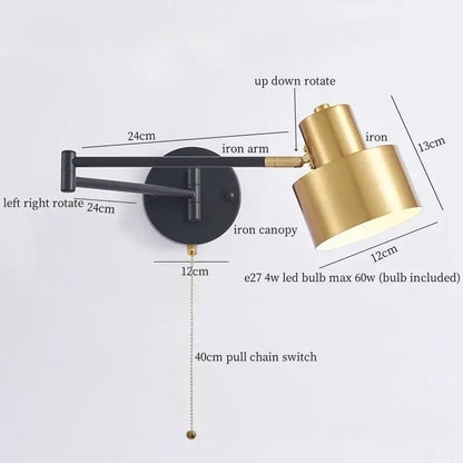 Modern black & gold iron art led wall lamp for bedroom