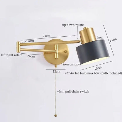 Modern black & gold iron art led wall lamp for bedroom