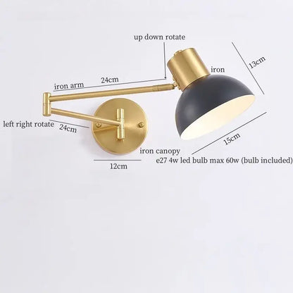 Modern black & gold iron art led wall lamp for bedroom
