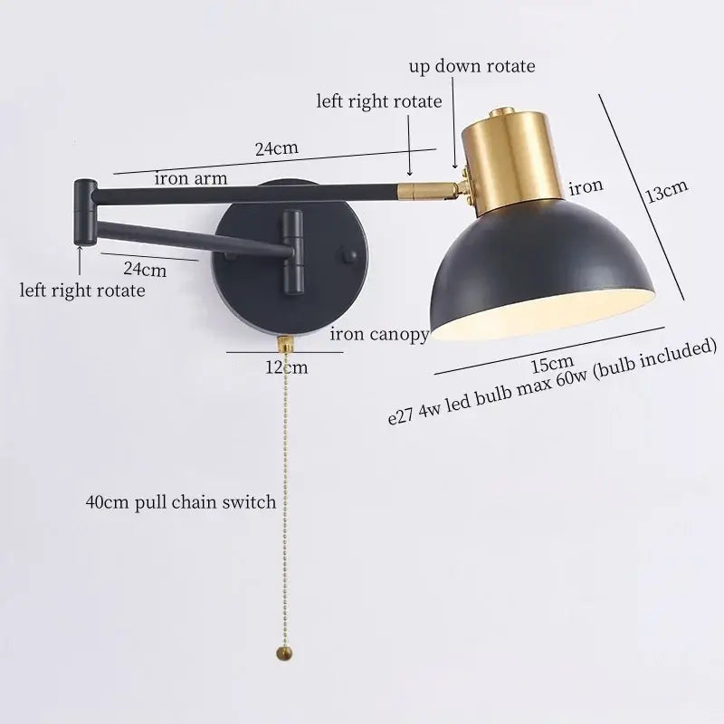 Modern black & gold iron art led wall lamp for bedroom