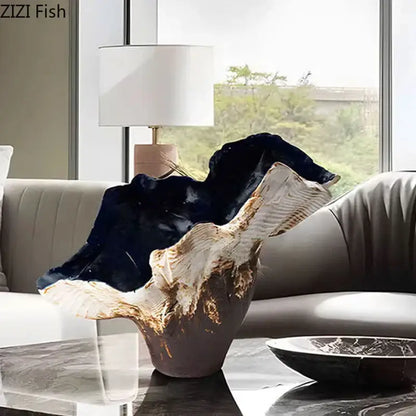 Modern black & gold irregular shape vase bedroom abstract decor