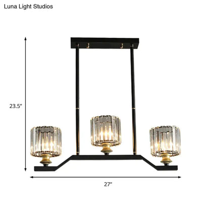 Modern black & gold island pendant light with clear crystal kitchen