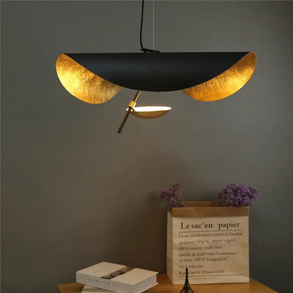 Modern black & gold leaf pendant light – living room decor