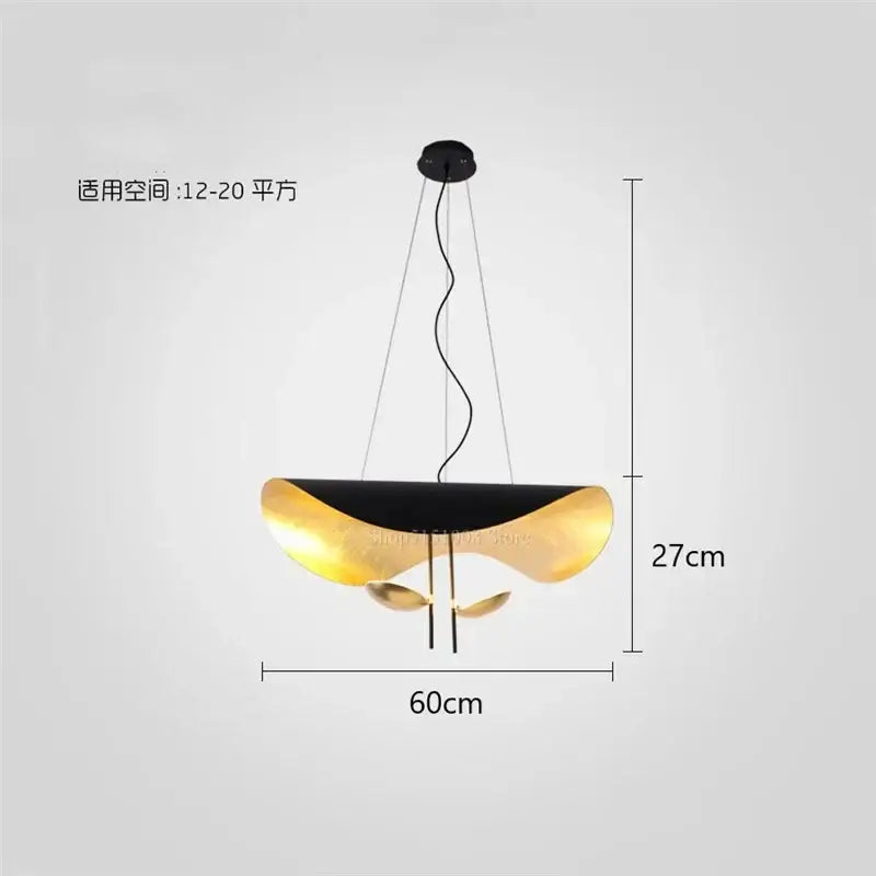 Modern black & gold leaf pendant light – living room decor