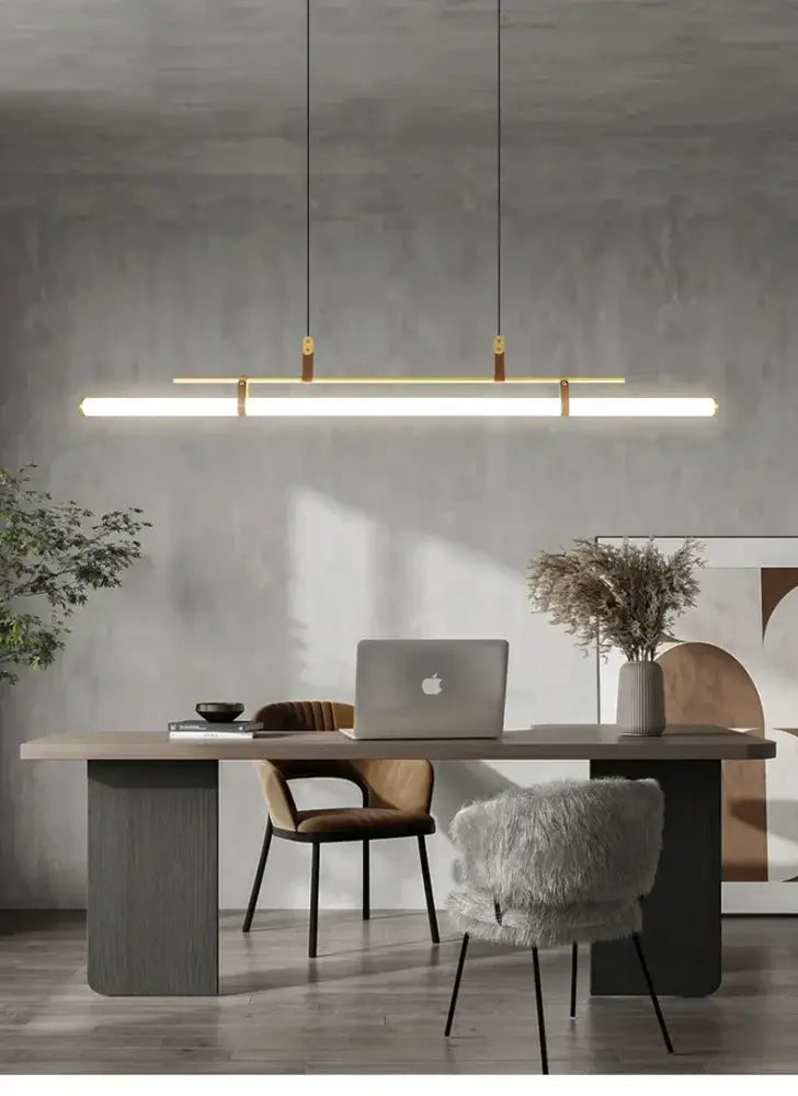 Modern black gold leather tube led pendant light – dining room