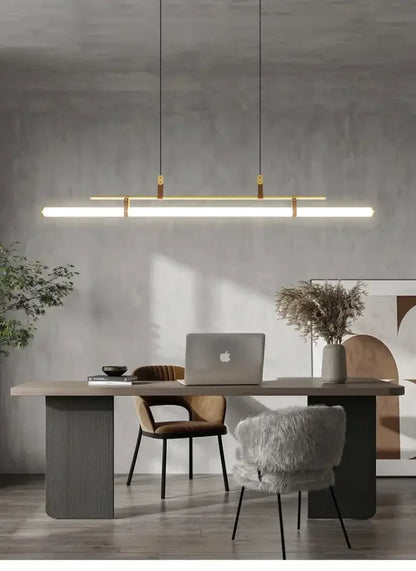 Modern black gold leather tube led pendant light – dining room