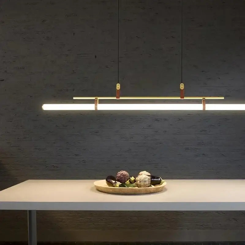 Modern black gold leather tube led pendant light – dining room