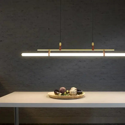 Modern black gold leather tube led pendant light – dining room