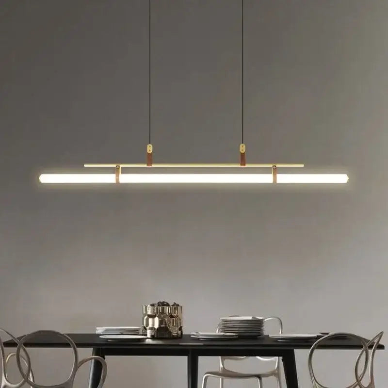 Modern black gold leather tube led pendant light – dining room