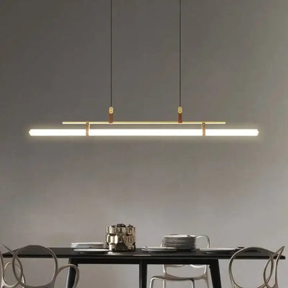 Modern black gold leather tube led pendant light – dining room