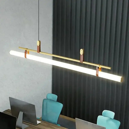 Modern black gold leather tube led pendant light – dining room
