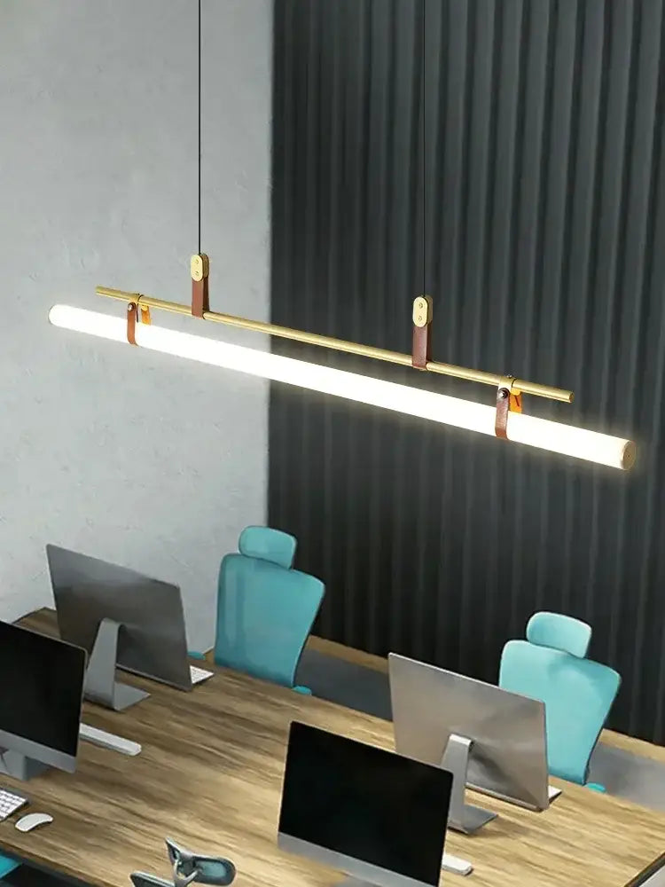 Modern black gold leather tube led pendant light – dining room