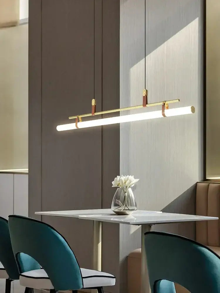 Modern black gold leather tube led pendant light – dining room