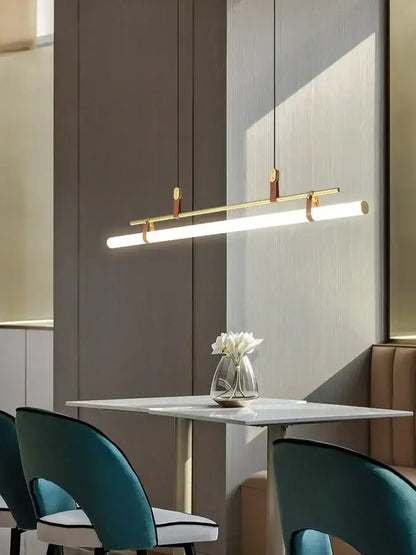 Modern black gold leather tube led pendant light – dining room