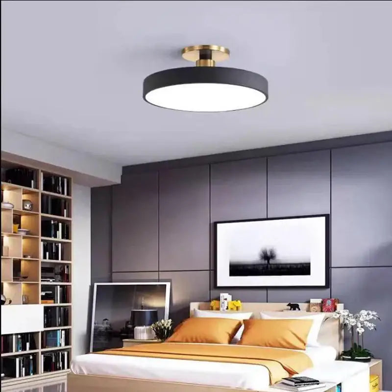 Modern black & gold led ceiling lamp living room circular light