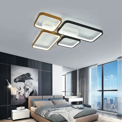 Modern black & gold led chandelier for living room dimmable lighting