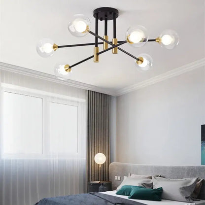 Modern black & gold led chandelier living room glass globe lamp