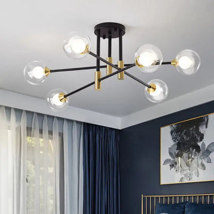Modern black & gold led chandelier living room glass globe lamp