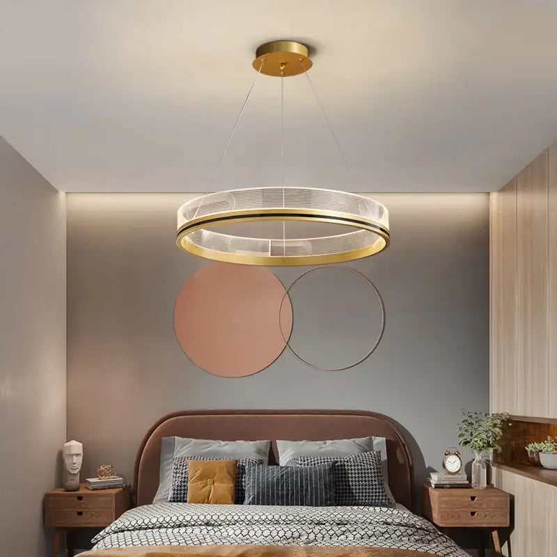 Modern black & gold led pendant light mesh design dining room