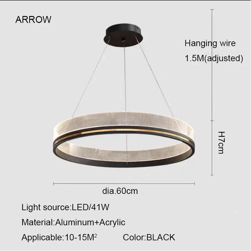 Modern black & gold led pendant light mesh design dining room