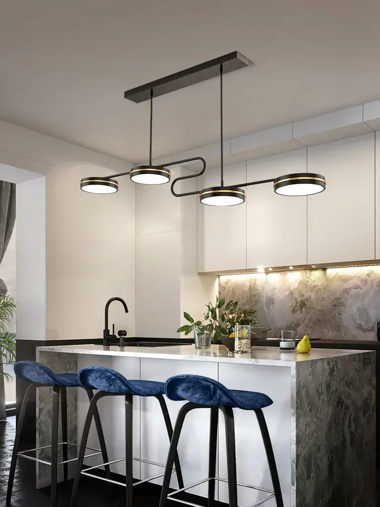 Modern black & gold led pendant lights dining room remote control