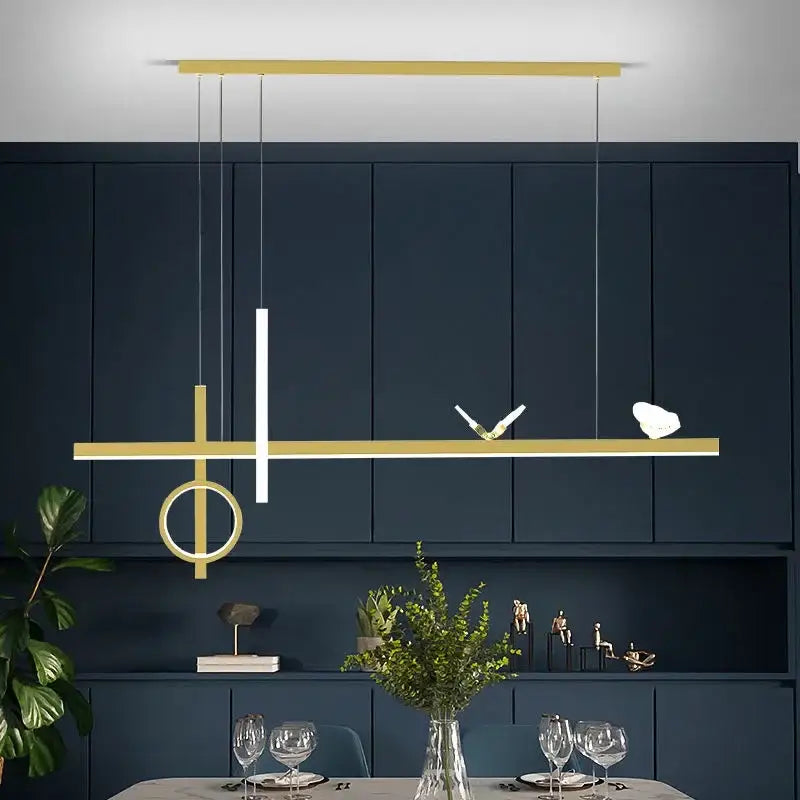 Modern black & gold led pendant lights dining room remote control