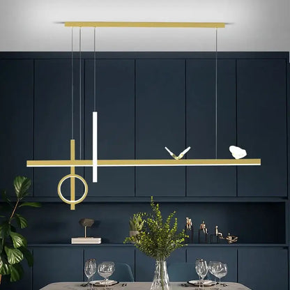 Modern black & gold led pendant lights dining room remote control