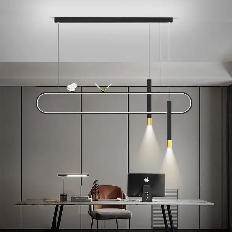 Modern black & gold led pendant lights dining room remote control