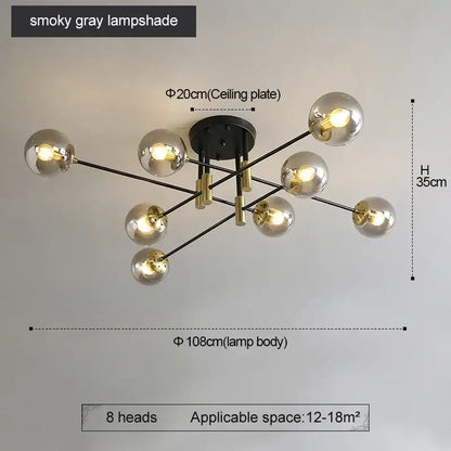 Modern black & gold led round ball chandelier dining room light