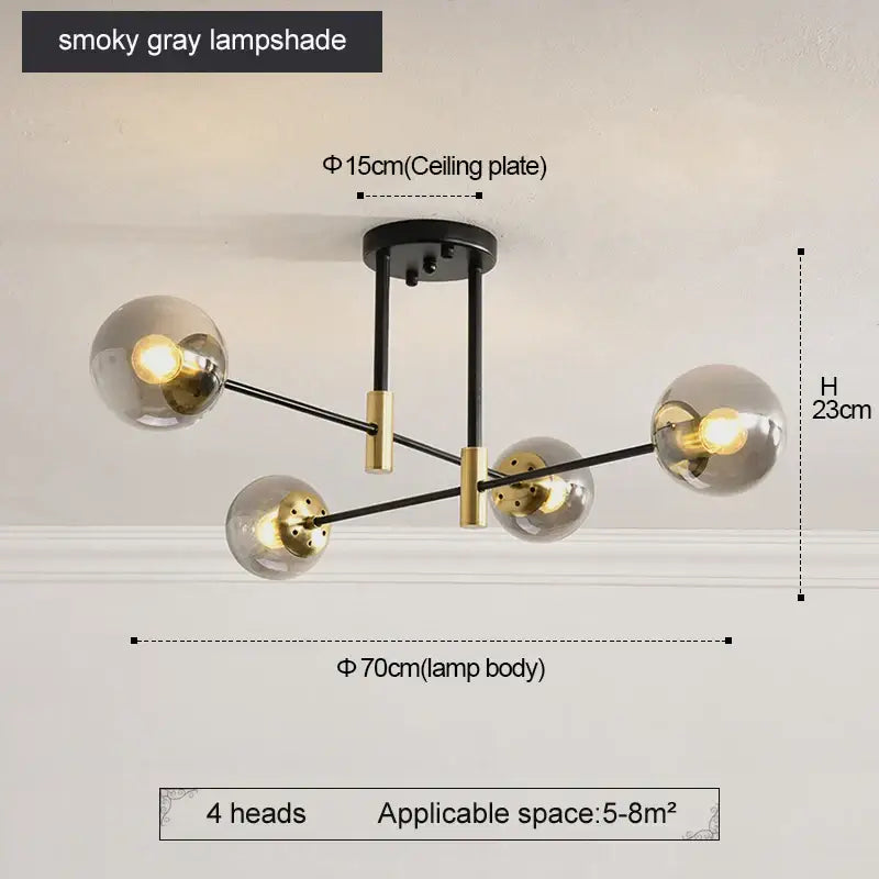 Modern black & gold led round ball chandelier dining room light